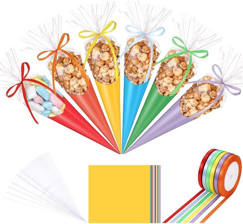 100 قطعة عيد الميلاد أكياس الثلج مخروط سيلوفان حلوى حقائب حلوى حلوى حلوى مع 100 قطعة تويست العلاقات لحفل عيد الميلاد in Kuwait