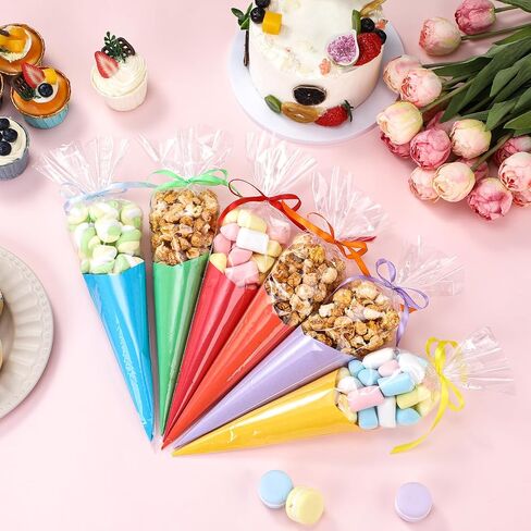 100 قطعة عيد الميلاد أكياس الثلج مخروط سيلوفان حلوى حقائب حلوى حلوى حلوى مع 100 قطعة تويست العلاقات لحفل عيد الميلاد in Kuwait