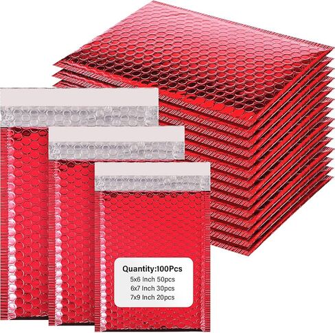 100 Pack Bubble Mailers, 3 Sizes Padded Mailing Envelopes for Business Self Adhesive Foil Bubble Shipping Bag Cushion Delivery Mailer for Mailing Packing Jewelry Book (Rose Gold,Holographic) in Saudi Arabia