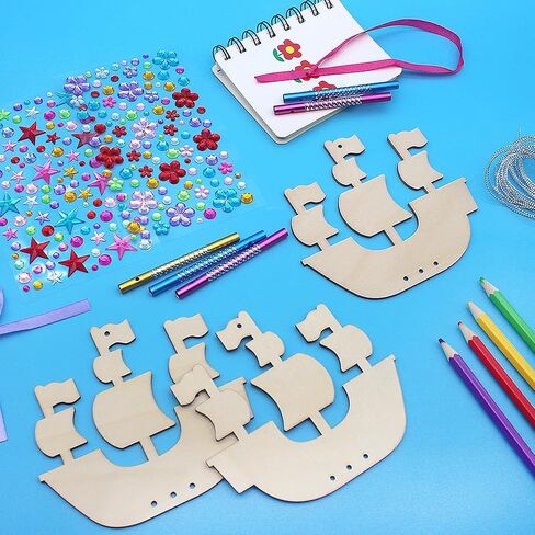 Benvo 12 Pack Wood Wind Chime Make Your Own Chimes Fishbone Ornaments Wooden Chime Kits with Gem Diamond Stickers for DIY Arts and Crafts Kids Birthday Party Gift Making Children Craft Fun(4 Designs) in Saudi Arabia