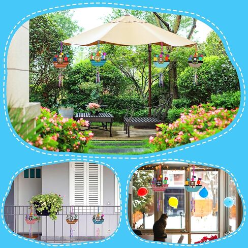 Benvo 12 Pack Wood Wind Chime Make Your Own Chimes Fishbone Ornaments Wooden Chime Kits with Gem Diamond Stickers for DIY Arts and Crafts Kids Birthday Party Gift Making Children Craft Fun(4 Designs) in Saudi Arabia