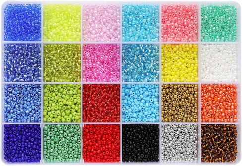 Tibaoffy Size 8/0 Crafts Glass Seed Beads 3mm and Craft Striped Seed Beads 3mm and 4mm Assorted Kit with Organizer Box for Jewelry Making (48 Assorted Multicolor Set, Total About 13920pcs) in Kuwait