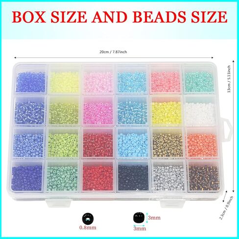 Tibaoffy Size 8/0 Crafts Glass Seed Beads 3mm and Craft Striped Seed Beads 3mm and 4mm Assorted Kit with Organizer Box for Jewelry Making (48 Assorted Multicolor Set, Total About 13920pcs) in Kuwait