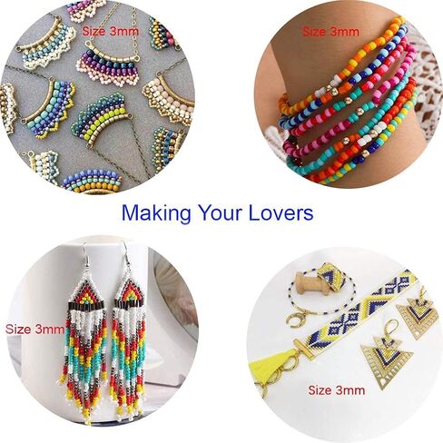 Tibaoffy Size 8/0 Crafts Glass Seed Beads 3mm and Craft Striped Seed Beads 3mm and 4mm Assorted Kit with Organizer Box for Jewelry Making (48 Assorted Multicolor Set, Total About 13920pcs) in Kuwait