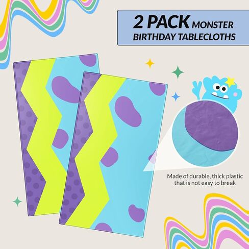 Oudain 2 Sheets Monster Birthday Party Supplies Monster Tablecloth 54 x 108 Inch Plastic Table Covers for Birthday Party Decorations in Kuwait