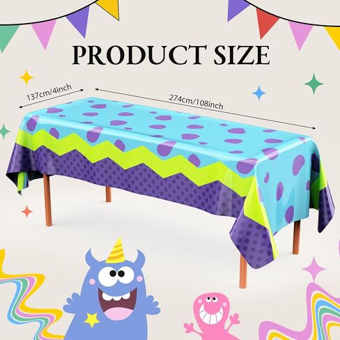 Oudain 2 Sheets Monster Birthday Party Supplies Monster Tablecloth 54 x 108 Inch Plastic Table Covers for Birthday Party Decorations in Kuwait
