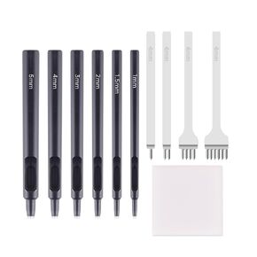 11pcs 1/1.5/2/3/4/5 mmLeather Black Hollow Punch Set,4mm 1/2/4/6 Lacing Stitching Chisel Set,Leather Craft Kits, and White Leather Perforated Rubber Sheet