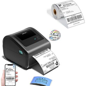 D450BT Bluetooth Shipping Label Printer and 250Pcs Roll Thermal Labels, Wireless Thermal Label Printer for Small Business, Thermal Printer for Shipping Labels