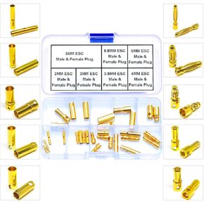 سدادات الإناث من الإناث من الذكور ، مجموعة RC Bullet Connectors 2mm 3mm 3.5mm 4mm 5mm 5mm 5.5mm 6mm من الذكور ، موصل Banana Banana ESC للبطارية DIY RC (ESC-KIT)