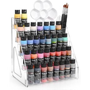 5-Tier Acrylic Paint Organizer – Clear Snap-On Storage Rack for Paints & Art Supplies, Elevated Design for Versatile Storage, No-Tools Setup & Quick Access, Larger Capacity & Smaller Footprint
