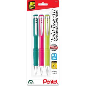 Pentel Mechanical Pencil Twist محو III 0.7 مم ، ألوان برميل متنوعة ، حزمة 3