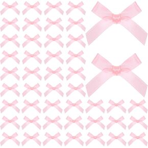 Giantree 200 PCS Ribbon Bows ، Mini Satin Fabric أقواس للحرف DIY لطيفة أقواس صغيرة لخياطة Halloween Halloween Christmas Wedding Wrapping Candy Treat Decoration ، 1.69x0.39in (Pink)