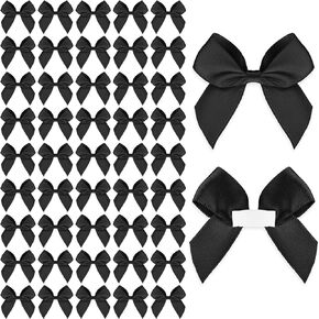 50-Piece Black Satin Ribbon Bows (2 Inch) - Self Adhesive Pretied Bows with Sticky Gel Pads for Gift Wrapping, Birthday Party & Wedding Decorations