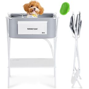 B4 Dog Bathtub Dog Washing Station with Scrubber for Small Medium Dogs Cats, Foldable Dog Tub for Bathing and Grooming, Portable Collapsible Dog Shower Tub, Indoor and Outdoor