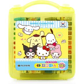 Bandal & Neoul Kitty & Friends' Wax Oil Crayons - Officially Licensed 24 Assorted Color in Hard Casing - Quality Made in Korea - Coloring Art Tools - 크레파스