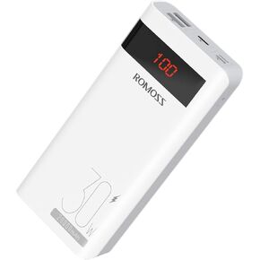 بنك الطاقة ROMOSS Sense8P+ 30000 مللي أمبير في الساعة، شاحن محمول 18 وات من النوع C PD سريع الشحن مع 3 مخارج و3 مدخلات، حزمة بطارية خارجية ذات سعة كبيرة متوافقة مع iPhone وiPad Pro وSamsung والمزيد