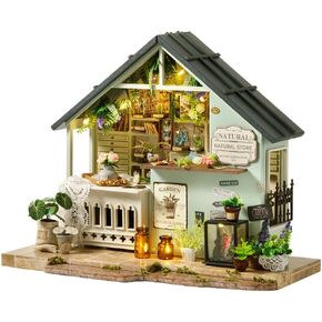 Tukiie DIY Miniature House Kit مع الأثاث ، 1:24 Scale Creative Room Mini Wooden Dollhouse Book Plus Plus Dust Proof & Music Movement for Kids Teens Ons (Plants Studio)