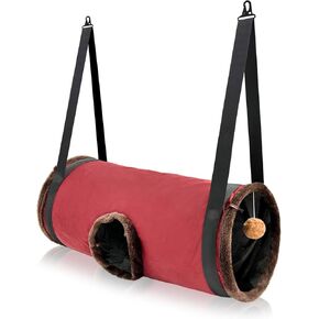 Hanging Cat Tunnel Bed for Indoor Cats, 25×12 inch Foldable Big Cat Tunnel Hanging Bed, Tunnel Bed for Cats with Hanging Ball for Multi Small Pet Kitten