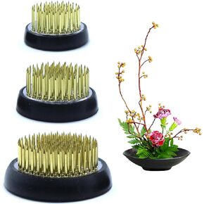 مجموعة ضفدع زهرة Kenzan ، 3 أجهزة كمبيوتر Ikebana حامل الجذعية مع قاعدة مطاطية ، ضفادع دبوس الأزهار لترتيبات المزهرية ، حامل دبوس الأزهار الياباني لترتيبات Ikebana (الذهب)