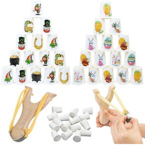 عيد الفصح كأس إرم لعبة الكرنفال المزلقة سانت باتريك يوم رمي لعبة مع 30 كوب 60 ملصق 2 Slingshots 15 كرات لعيد الفصح عيد العائلة