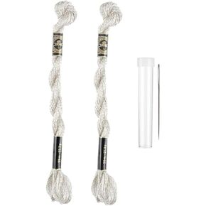 DMC Metallic Cotton Cotton Skeins Size 5 Silver (2 Pack) حزمة مع إبرة MCB مع حالة