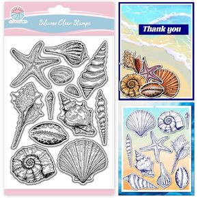GLOBLELAND Ocean Mermaid Clear Stamps for Scrapbooking Jellyfish Shells Silicone Stamp Summer Greetings Transparent Stamp for Card Making DIY Embossing Journaling
