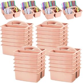 12 PCS 3 -COMPARTMENT CADDIES مع مقابض - CADDIES منظم تخزين البلاستيك متعدد الأغراض لتزويد مكتب المكتبة المنزلية (FLESH PINK)