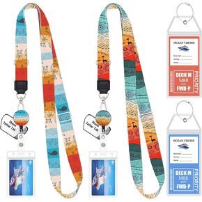2 حزمة الرحلات البحرية لانيارد لبطاقات السفن مع حبل الهواتف الحبل القابلة للسحب Cruise Lanyards Badge Benproof Padge Badge Holder Tags Cruise Essentials