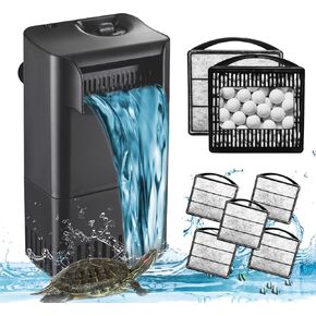 Turtle Tank Filter Aquarium Filter Power Adjustable 10-40 Gal. 222 GPH Small Internal Filter 3-Stage Waterfall Bio-Filtration Low Water Level for Freshwater Saltwater Fish Tank Reptile Shrimp Frog
