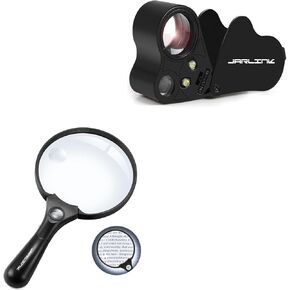 JARLINK 30X 60X Jewelers Loupe Bundle with 10X 20X 45X Large Magnifying Glass with Light for Seniors Reading, Inspection Coins Jewelry, Exploring