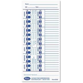 Lathem Time e100 time card for lathem models 900e/1000e/1500e/5000e ، White ، 100/pack