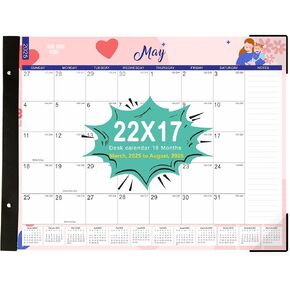 Large 22"x17" Desk Calendar 2025-2026 Monthly Planner Pad with Plastic Cover, March 2025 - August 2026, 18 Months Desk Calendar with Notes for Office, Home and School