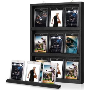 Marsui Trading Card Display Frame 9 Standard Baseball Sports Card Case with Detachable Partition UV Protection Trading Card Display Storage for Football Basketball Hockey Card Black(15 x 10.8 Inch)