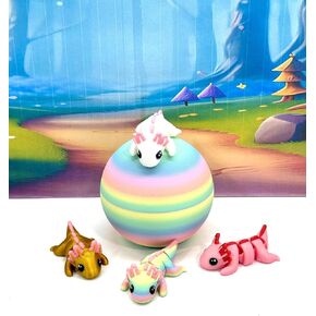 4 pcs Mini Axolotl with Egg, 3D Printed Articulated Fidget Toy, Multicolor Tiny Axolotl Figures, Stress Relief Toys
