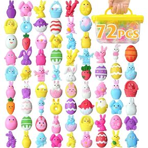 72PCS Easter Mochi Squishy Toys, Easter Animal Squishies for Kids, Easter Egg Fillers for Eggs Hunt Game, Easter Fidget Toys for Toddlers & Teens, Easter Basket Stuffers, Classroom Prizes