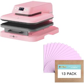 Htvront Auto Heat Press Machine لقمصان T 15x15 آلة الضغط الذكية مع الإصدار التلقائي ونقل الحرارة HTV الوردي فينيل 13 حزمة 12 "× 10"