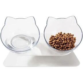 Double Elevated Cat Bowls with 15° Tilt – Anti-Vomiting Raised Pet Feeding Station for Food and Water, Non-Slip Stand, Cute Cat-Ear Design