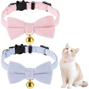 2PCS TIE TIE CAT مع أجراس ، وردية وأزرق سرقة السلامة kitty bowtie الكلاب اليطانية Velvet Bowtie Cats طوق قابلة للتعديل corduroy cat