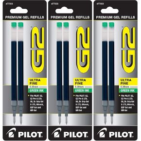 عبوات Pilot G2 Gel Ink Pen ، Point Fine Point ، 0.38 ملم ، حبر أخضر ، 6 عبوات