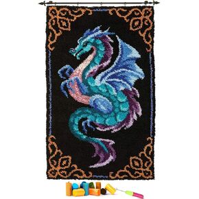 مجموعات خطاف Emistem Latch للبالغين ، Punch Needle Kit for Door Mat ، Tapestry Size Size Large ، Crafts Arts Brug for Home Decoration Gift (23.6 "× 15.8" Dragon Blue)