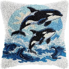 قاتل الحوت orcas القفز من أوشن مزلاج أدوات خطاف وسادة طباعة وسادة cushion الكروشيه الغزل الإبرة DIY خطاف المزلاج وسادة سجادة الغلاف المنزل الأريكة عيد الميلاد ديكور عيد الميلاد 43x43 سم (1)