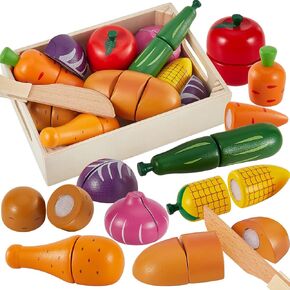تلعب Herity Wooden Food للأطفال الصغار ، وقطعت ألعاب الخضروات التظاهر بملحقات المطبخ للعب الخشب ، والهدايا التعليمية لمدة 18 شهرًا للبنين