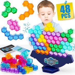 48Pcs Stacking Tower Game,Hexagon Diamond Stack Attack Game,Balance Board Games for 2 Players+ Family Games,Travel,Parties,Team Building Games for Kids & Adults