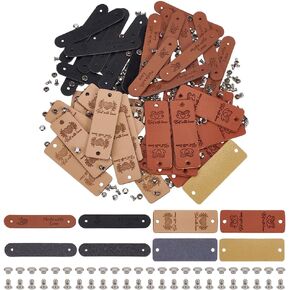 Fingerinspire 40 Sets Pu Leather Label Tag With Thipets 4 Styles Pu Leather Clothing Labels with Hole Oval Rectangle Shape Tag Handmade Tag لخياطة ملصقات الملابس لزينة DIY