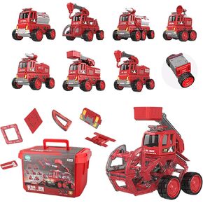 Magnetic Tiles Car, 106PCS Magnetic Blocks Creativity Build Cars Toy, Learning Building Block for 3-12y Kids. (Red Storage Box -105PCS)