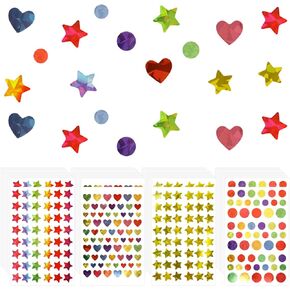 60 Sheet 3285 Pcs Holographic Foil Stickers, Sparkly Holographic Kids Reward Stickers with The Shape of Heart Star Round for Behavior Chart Student Planner School Classroom Teacher Supplies