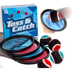 قم بإلقاء الكرة والقبض - كرة حديثة و catch مع 4 مجاذيف و 4 كرات. تتضمن مجموعة ألعاب Toss and Catch حقيبة تخزين شبكية - تصميم حديث متين