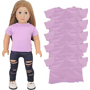 5 PCS Doll Thirts مقابل 18 بوصة دمى ، ملحقات دمية ملابس Summer Outfit ، قمصان قصيرة الأكمام مناسبة لثلاثية بوصة دمية-5 أجهزة كمبيوتر بيضاء تي شيرت