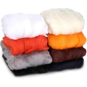8 Colors Needle Felting Wool, 80 G Wool for Needle Felting, Wool-Roving for Needles Felting, Wools for Felting Roving Yarn Felted Wools for DIY Craft Hand Materials 10g/Color