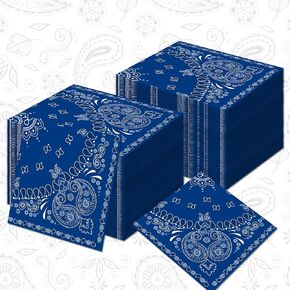 40pcs الأزرق باندانا الورقية المناديل الأزرق باندانا الحزب المناديل الغربية القابلة للتصرف مناديل الغربيين السمة زخارف الحزب مناديل الحلوى الغربية لزخارف أعياد الميلاد الغربية ديكورات